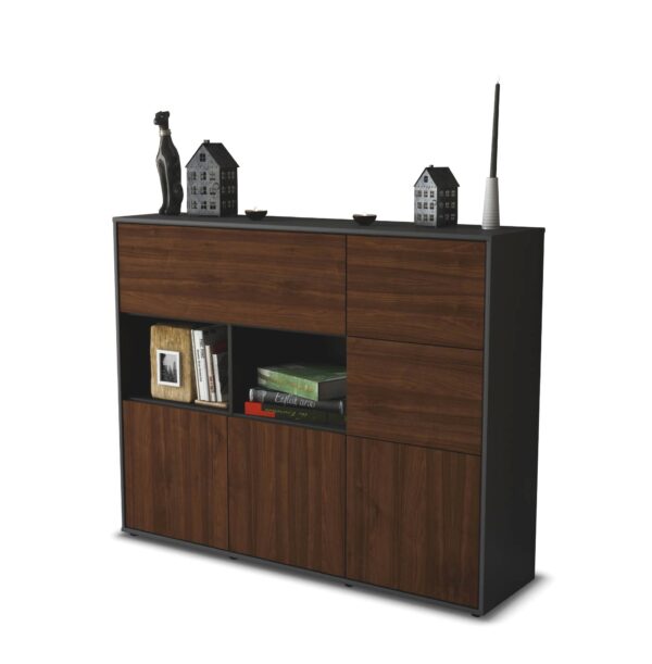 Highboard - Velia - Design Holzdekor - Freistehend mit Push to Open 136 cm Anthrazit - Front Zeder  Bestellnummer:2030216224