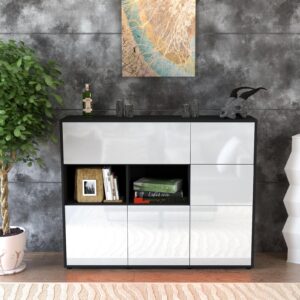 Highboard - Velia - Design Hochglanz - Freistehend mit Push to Open 136 cm Anthrazit - Front Schwarz  Bestellnummer:2030216227