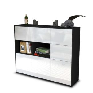 Highboard - Velia - Design Hochglanz - Freistehend mit Push to Open 136 cm Anthrazit - Front Wei?  Bestellnummer:2030216228