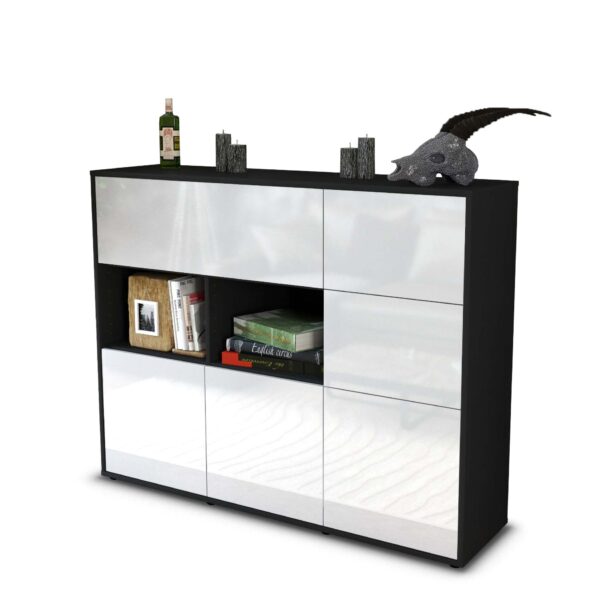 Highboard - Velia - Design Hochglanz - Freistehend mit Push to Open 136 cm Anthrazit - Front Wei?  Bestellnummer:2030216228