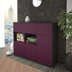 Highboard - Velia - Design Farbakzent - Freistehend mit Push to Open 136 cm Anthrazit - Front Mint  Bestellnummer:2030216231