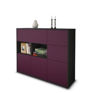 Highboard - Velia - Design Farbakzent - Freistehend mit Push to Open 136 cm Anthrazit - Front Lila  Bestellnummer:2030216233