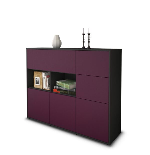 Highboard - Velia - Design Farbakzent - Freistehend mit Push to Open 136 cm Anthrazit - Front Lila  Bestellnummer:2030216233