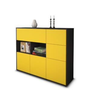 Highboard - Velia - Design Farbakzent - Freistehend mit Push to Open 136 cm Anthrazit - Front T?rkis  Bestellnummer:2030216234