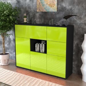 Highboard - Verena - Design Hochglanz - Freistehend mit Push to Open 136 cm Anthrazit - Front Wei?  Bestellnummer:2030216432