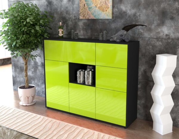 Highboard - Verena - Design Hochglanz - Freistehend mit Push to Open 136 cm Anthrazit - Front Wei?  Bestellnummer:2030216432