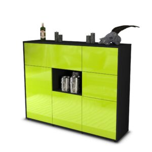 Highboard - Verena - Design Hochglanz - Freistehend mit Push to Open 136 cm Anthrazit - Front Gr?n  Bestellnummer:2030216433