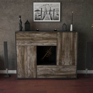 Highboard - Veronica - Design Holzdekor - Freistehend mit Push to Open 136 cm Anthrazit - Front Walnuss  Bestellnummer:2030216528