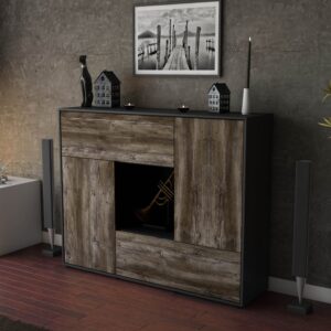 Highboard - Veronica - Design Holzdekor - Freistehend mit Push to Open 136 cm Anthrazit - Front Pinie  Bestellnummer:2030216529