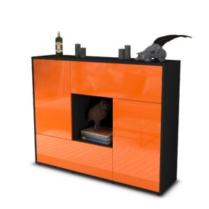 Highboard - Vicky - Design Hochglanz - Freistehend mit Push to Open 136 cm Anthrazit - Front Orange  Bestellnummer:2030216634