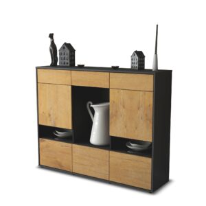 Highboard - Viola - Design Holzdekor - Freistehend mit Push to Open 136 cm Anthrazit - Front Zeder  Bestellnummer:2030216938