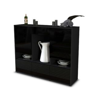 Highboard - Viola - Design Hochglanz - Freistehend mit Push to Open 136 cm Anthrazit - Front Schwarz  Bestellnummer:2030216941