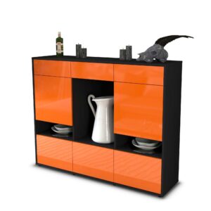 Highboard - Viola - Design Hochglanz - Freistehend mit Push to Open 136 cm Anthrazit - Front Gr?n  Bestellnummer:2030216943