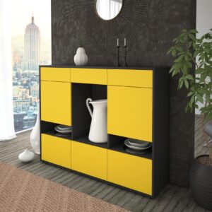 Highboard - Viola - Design Farbakzent - Freistehend mit Push to Open 136 cm Anthrazit - Front Lila  Bestellnummer:2030216947