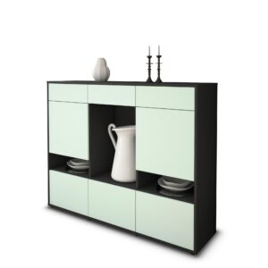 Highboard - Viola - Design Farbakzent - Freistehend mit Push to Open 136 cm Anthrazit - Front T?rkis  Bestellnummer:2030216948