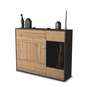 Highboard - Violetta - Design Holzdekor - Freistehend mit Push to Open 136 cm Anthrazit - Front Pinie  Bestellnummer:2030217039