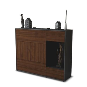 Highboard - Violetta - Design Holzdekor - Freistehend mit Push to Open 136 cm Anthrazit - Front Zeder  Bestellnummer:2030217040