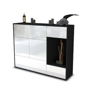 Highboard - Violetta - Design Hochglanz - Freistehend mit Push to Open 136 cm Anthrazit - Front Wei?  Bestellnummer:2030217044