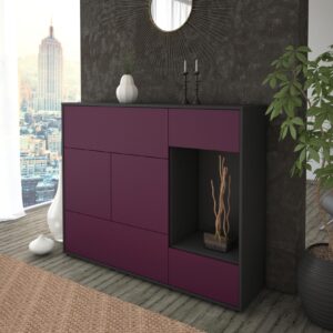 Highboard - Violetta - Design Farbakzent - Freistehend mit Push to Open 136 cm Anthrazit - Front Mint  Bestellnummer:2030217047