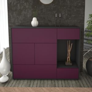 Highboard - Violetta - Design Farbakzent - Freistehend mit Push to Open 136 cm Anthrazit - Front Gelb  Bestellnummer:2030217048