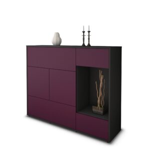 Highboard - Violetta - Design Farbakzent - Freistehend mit Push to Open 136 cm Anthrazit - Front Lila  Bestellnummer:2030217049