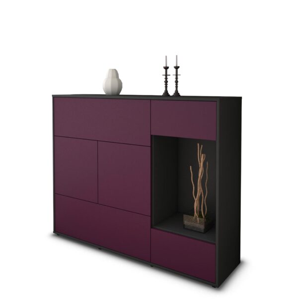 Highboard - Violetta - Design Farbakzent - Freistehend mit Push to Open 136 cm Anthrazit - Front Lila  Bestellnummer:2030217049