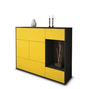 Highboard - Violetta - Design Farbakzent - Freistehend mit Push to Open 136 cm Anthrazit - Front T?rkis  Bestellnummer:2030217050