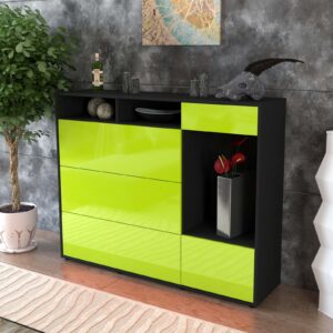 Highboard - Viona - Design Hochglanz - Freistehend mit Push to Open 136 cm Anthrazit - Front Wei?  Bestellnummer:2030217146