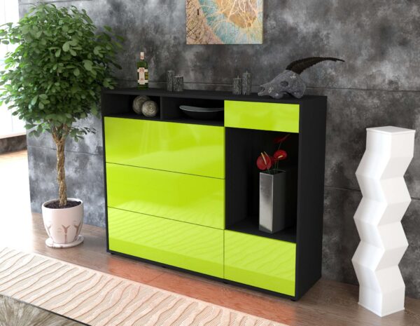 Highboard - Viona - Design Hochglanz - Freistehend mit Push to Open 136 cm Anthrazit - Front Wei?  Bestellnummer:2030217146