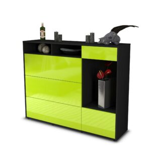 Highboard - Viona - Design Hochglanz - Freistehend mit Push to Open 136 cm Anthrazit - Front Gr?n  Bestellnummer:2030217147