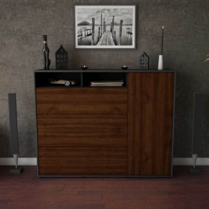 Highboard - Vita - Design Holzdekor - Freistehend mit Push to Open 136 cm Anthrazit - Front Eiche  Bestellnummer:2030217343