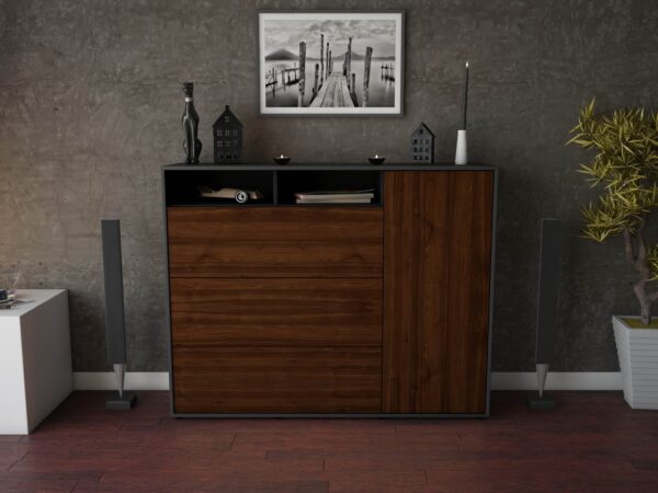 Highboard - Vita - Design Holzdekor - Freistehend mit Push to Open 136 cm Anthrazit - Front Eiche  Bestellnummer:2030217343