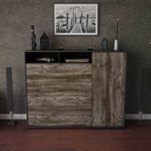 Highboard - Vita - Design Holzdekor - Freistehend mit Push to Open 136 cm Anthrazit - Front Walnuss  Bestellnummer:2030217344