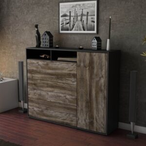 Highboard - Vita - Design Holzdekor - Freistehend mit Push to Open 136 cm Anthrazit - Front Pinie  Bestellnummer:2030217345