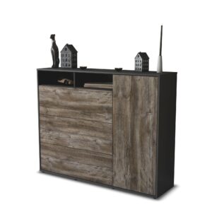 Highboard - Vita - Design Holzdekor - Freistehend mit Push to Open 136 cm Anthrazit - Front Treibholz  Bestellnummer:2030217347