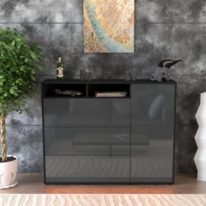 Highboard - Vita - Design Hochglanz - Freistehend mit Push to Open 136 cm Anthrazit - Front Schwarz  Bestellnummer:2030217349