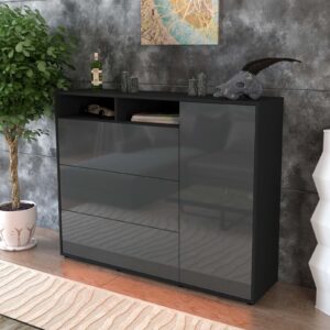 Highboard - Vita - Design Hochglanz - Freistehend mit Push to Open 136 cm Anthrazit - Front Wei?  Bestellnummer:2030217350