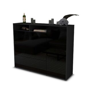 Highboard - Vita - Design Hochglanz - Freistehend mit Push to Open 136 cm Anthrazit - Front Gr?n  Bestellnummer:2030217351