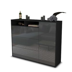 Highboard - Vita - Design Hochglanz - Freistehend mit Push to Open 136 cm Anthrazit - Front Grau  Bestellnummer:2030217352