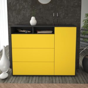 Highboard - Vita - Design Farbakzent - Freistehend mit Push to Open 136 cm Anthrazit - Front Mint  Bestellnummer:2030217353