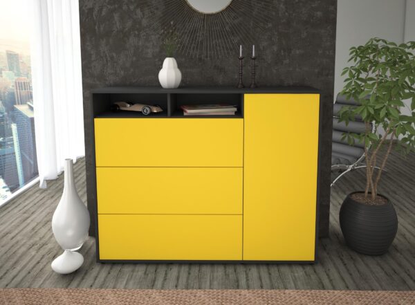 Highboard - Vita - Design Farbakzent - Freistehend mit Push to Open 136 cm Anthrazit - Front Mint  Bestellnummer:2030217353