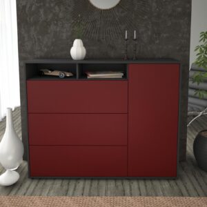 Highboard - Vita - Design Farbakzent - Freistehend mit Push to Open 136 cm Anthrazit - Front Gelb  Bestellnummer:2030217354