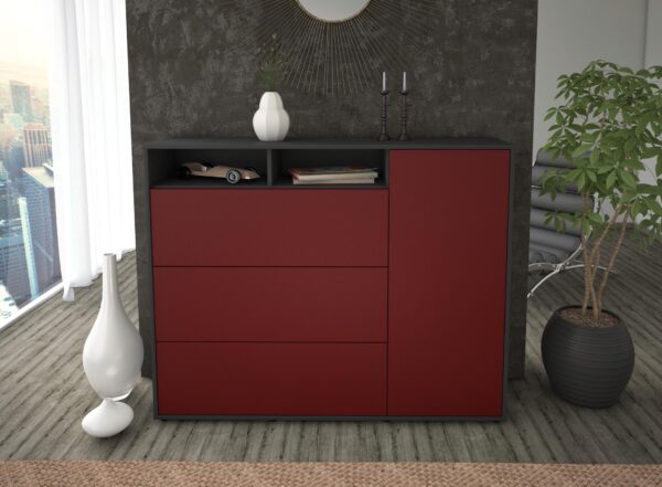 Highboard - Vita - Design Farbakzent - Freistehend mit Push to Open 136 cm Anthrazit - Front Gelb  Bestellnummer:2030217354