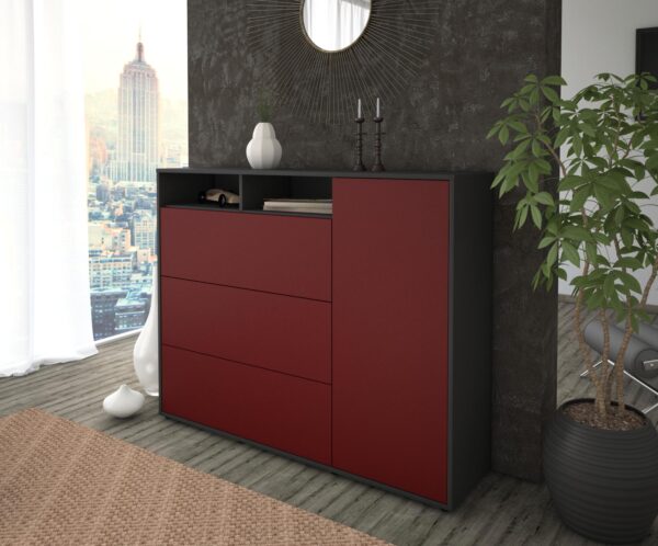 Highboard - Vita - Design Farbakzent - Freistehend mit Push to Open 136 cm Anthrazit - Front Lila  Bestellnummer:2030217355