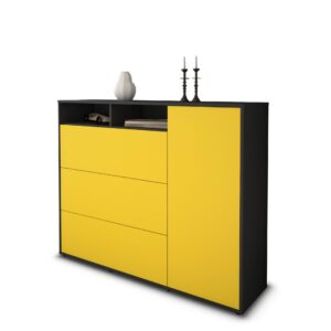 Highboard - Vita - Design Farbakzent - Freistehend mit Push to Open 136 cm Anthrazit - Front T?rkis  Bestellnummer:2030217356