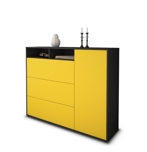 Highboard - Vita - Design Farbakzent - Freistehend mit Push to Open 136 cm Anthrazit - Front T?rkis  Bestellnummer:2030217356