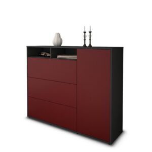 Highboard - Vita - Design Farbakzent - Freistehend mit Push to Open 136 cm Anthrazit - Front Rot  Bestellnummer:2030217357