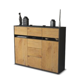 Highboard - Viviana - Design Holzdekor - Freistehend mit Push to Open 136 cm Anthrazit - Front Eiche  Bestellnummer:2030217547