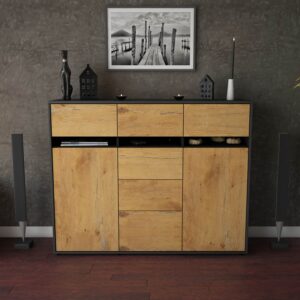 Highboard - Viviana - Design Holzdekor - Freistehend mit Push to Open 136 cm Anthrazit - Front Walnuss  Bestellnummer:2030217548