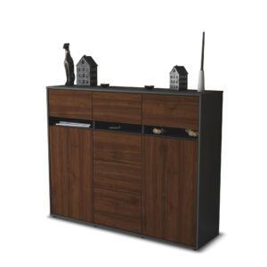 Highboard - Viviana - Design Holzdekor - Freistehend mit Push to Open 136 cm Anthrazit - Front Zeder  Bestellnummer:2030217550